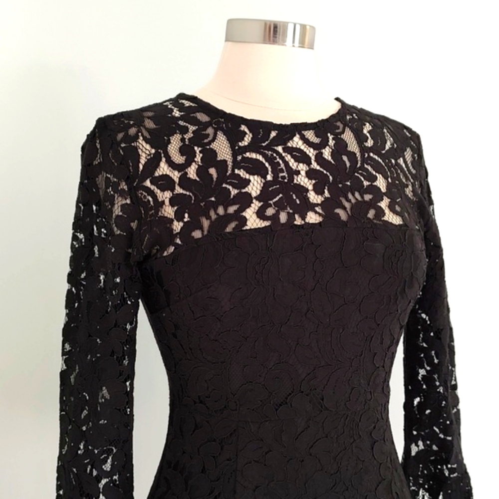 Lulus Black Floral Lace Long Sleeve Midi Dress/ Size S